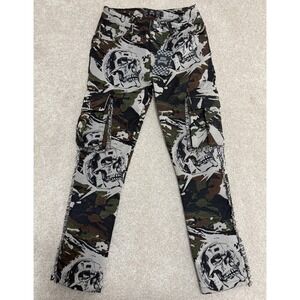 REBEL VENGEANCE Men's 28 Cargo Pants Tapestry/Fringe SKULL SKELETON Goth ~ NWT